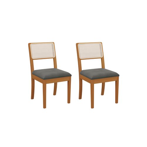 Par de Cadeiras em Madeira Maciça Kappesberg Lola Chumbo (Tela Bege)