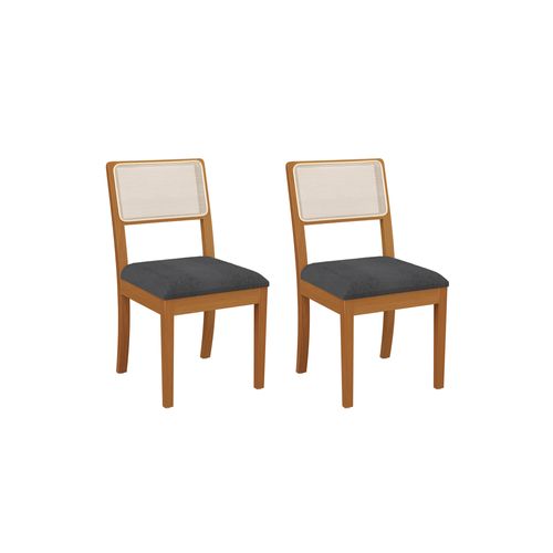 Par de Cadeiras em Madeira Maciça Kappesberg Lola  Boucle Chumbo (Tela Bege)