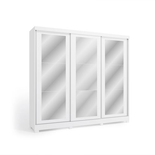 Guarda-Roupa Casal 100% MDF Kappesberg 3 Portas de Correr com Espelhos 8 Gavetas Branco