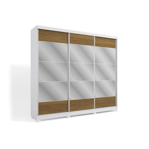 Guarda-Roupa Casal 100% MDF Kappesberg 3 Portas de Correr com Espelhos 6 Gavetas Branco/Nogueira