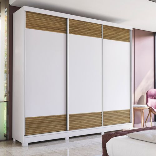 Guarda-Roupa Casal 100% MDF Kappesberg c/Pés 3 Portas de Correr 6 Gavetas Branco/Nogueira