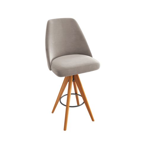 Banqueta Giratória em Madeira Maciça Zoe Kappesberg Suede Veludo Cinza