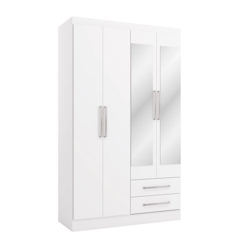 Guarda-Roupa Solteiro Kappesberg 2 Espelhos 4 Portas 2 Gavetas Branco