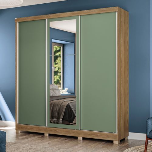 Guarda-Roupa Casal Kappesberg 3 Portas  Reversiveis de Correr 3 Espelhos 3 Gavetas Nogueira
