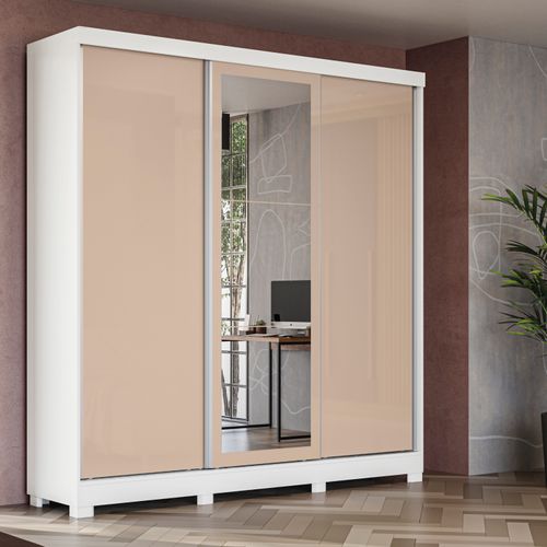Guarda-Roupa Casal Kappesberg 3 Portas  Reversiveis de Correr 3 Espelhos 4 Gavetas Branco