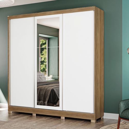 Guarda-Roupa Casal Kappesberg 3 Portas  Reversiveis de Correr 3 Espelhos 4 Gavetas Nogueira/Macadâmia