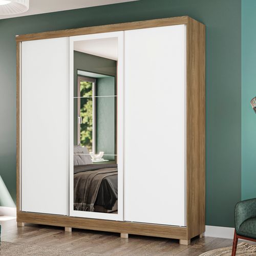 Guarda-Roupa Casal Kappesberg 3 Portas Reversiveis de Correr 3 Espelhos 2 Prateleiras Nogueira/Macadâmia