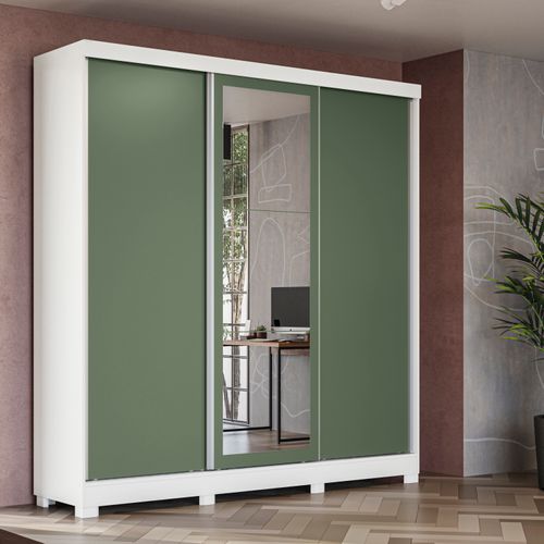 Guarda-Roupa Casal Kappesberg 3 Portas Reversiveis de Correr 3 Espelhos 4 Nichos Branco/Nogueira