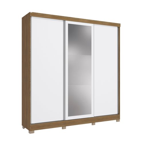 Guarda-Roupa Casal Kappesberg 3 Portas Reversiveis de Correr 3 Espelhos 1 Cabideiro Nogueira/Macadâmia