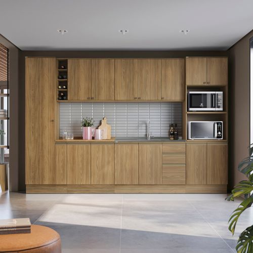 Cozinha Modulada Celeste Kappesberg 100% MDF Nogueira 340cm