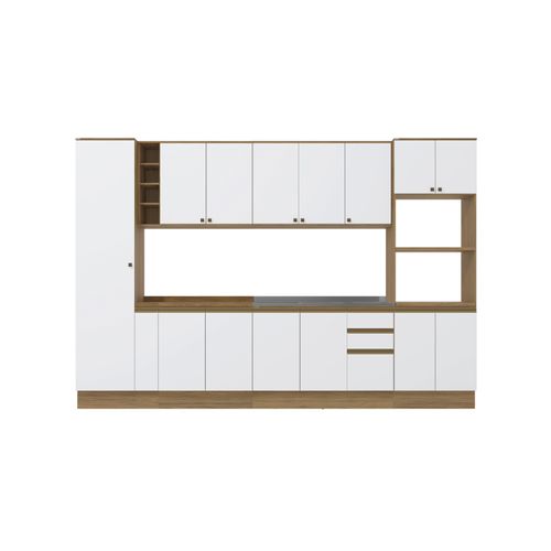 Cozinha Modulada Celeste Kappesberg 100% MDF Nogueira/Branco 340cm