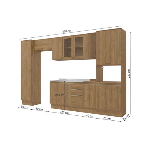 Cozinha Modulada Celeste Kappesberg 100% MDF Nogueira/Vidro 360cm