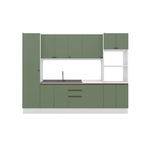 Cozinha Modulada Celeste Kappesberg 100% MDF Branco/Verde 300cm