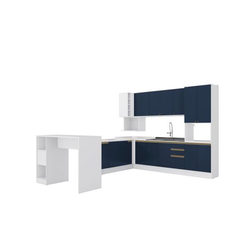 Cozinha de Canto Modulada Celeste Kappesberg 100% MDF Branco/Azul