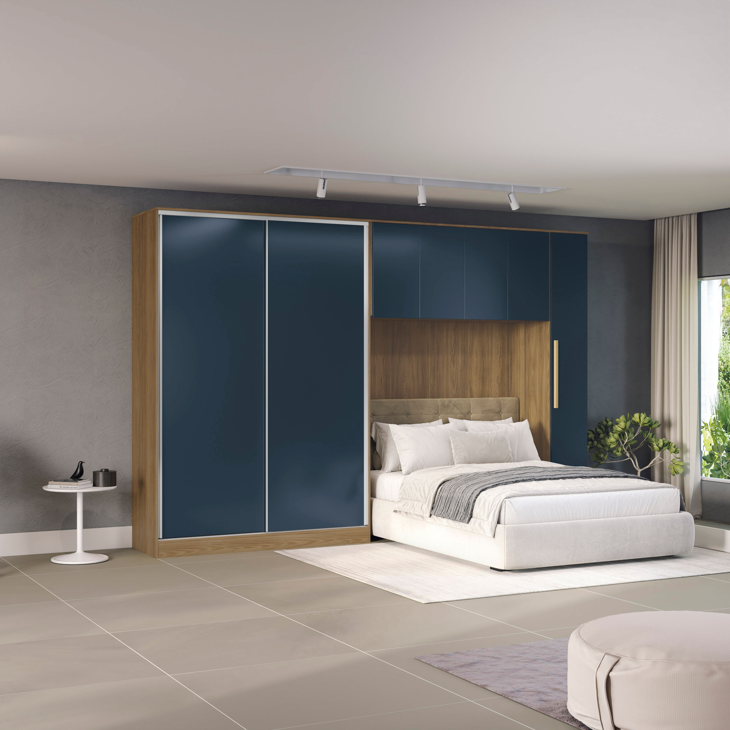 Quarto Modulado Kappesberg Adapt Nogueira/Azul Profundo 5 Peças