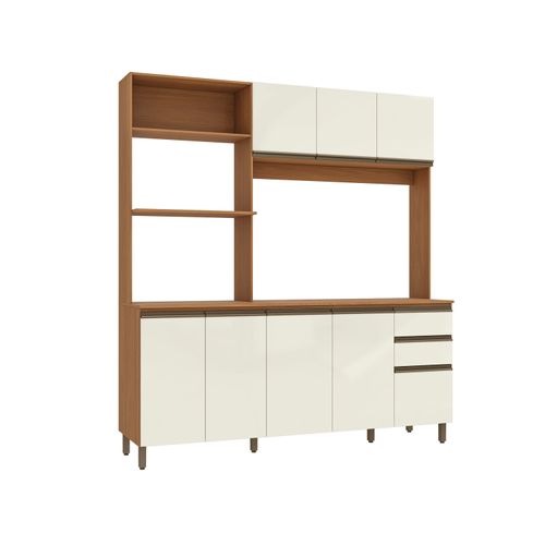 Cozinha Compacta Luna com Tampo Kappesberg 3 Peças Canela/Off White 192,5cm