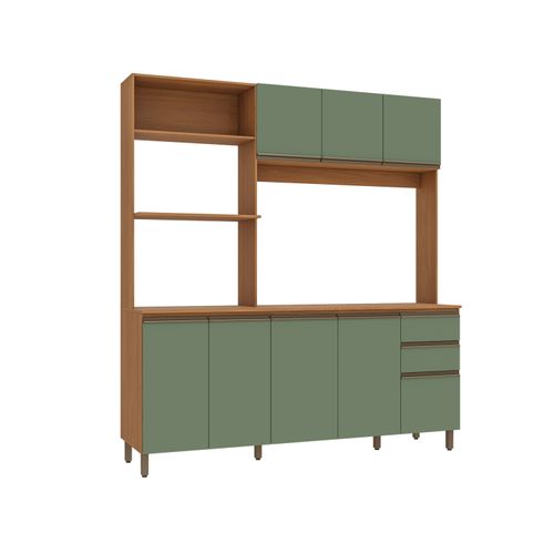 Cozinha Compacta Luna com Tampo Kappesberg 3 Peças Canela/Verde Oliva 192,5cm