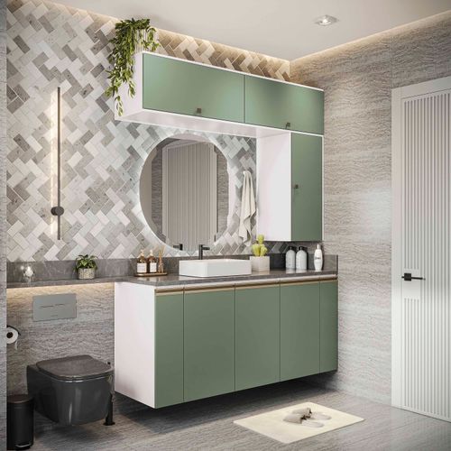 Conjunto para Banheiro Kappesberg Celeste 7 Peças Branco/Verde 160cm