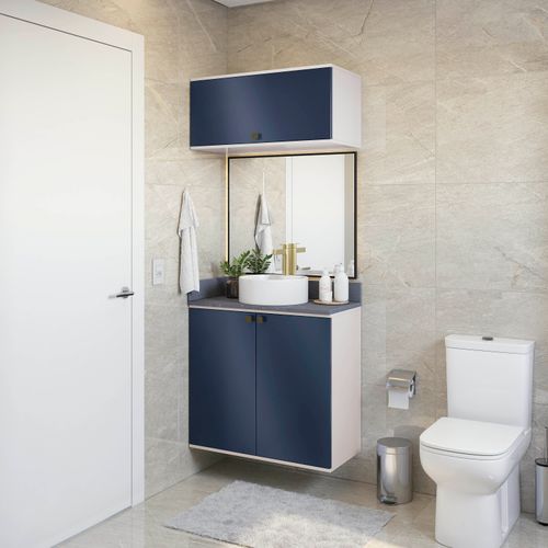 Conjunto para Banheiro com Basculante Kappesberg Celeste 2 Peças Branco/Azul 80cm