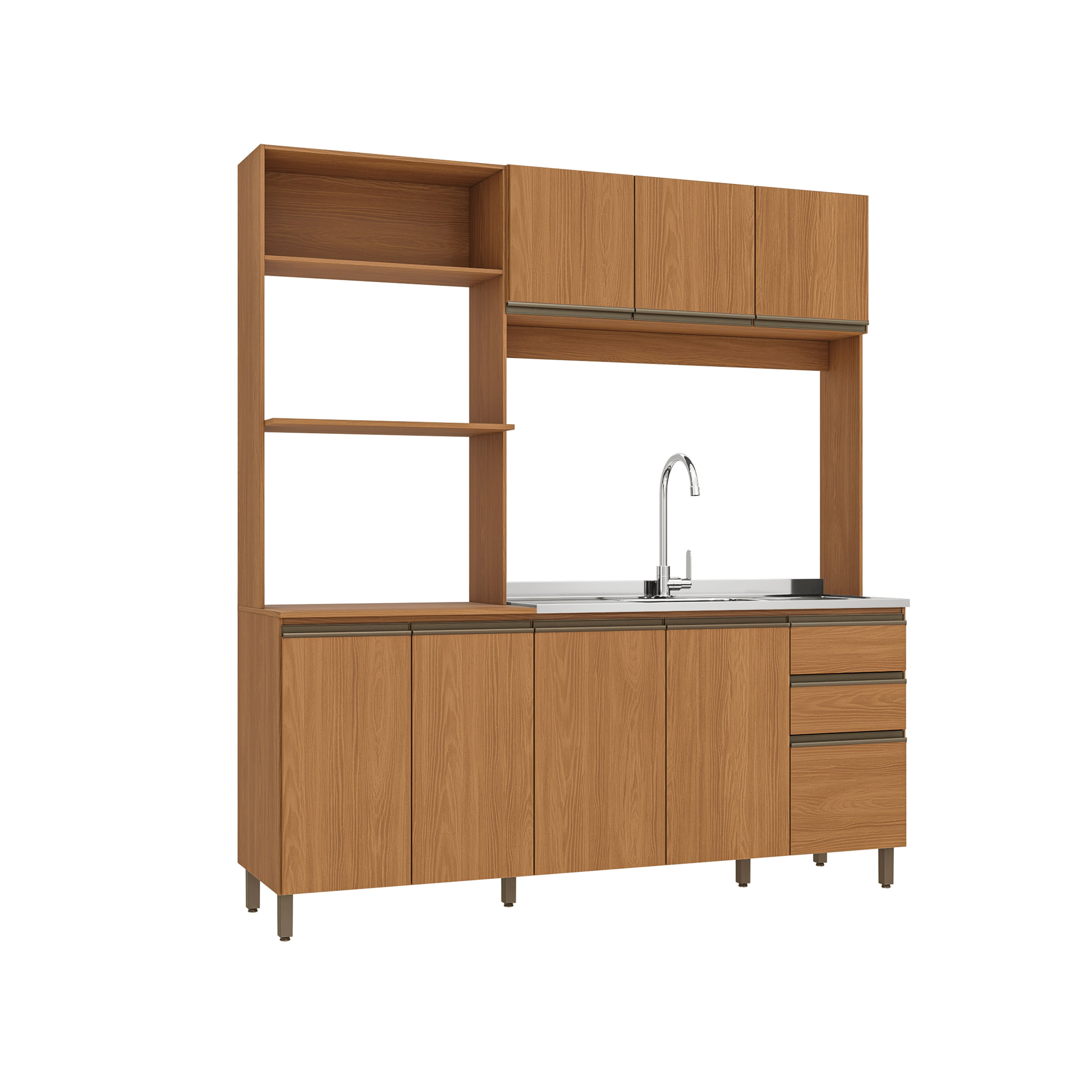 Cozinha Compacta Luna com Cuba de Pia Kappesberg 3 Peças Canela