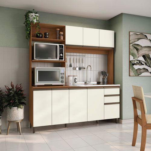 Cozinha Compacta Luna com Cuba de Pia Kappesberg 3 Peças Canela/Off White