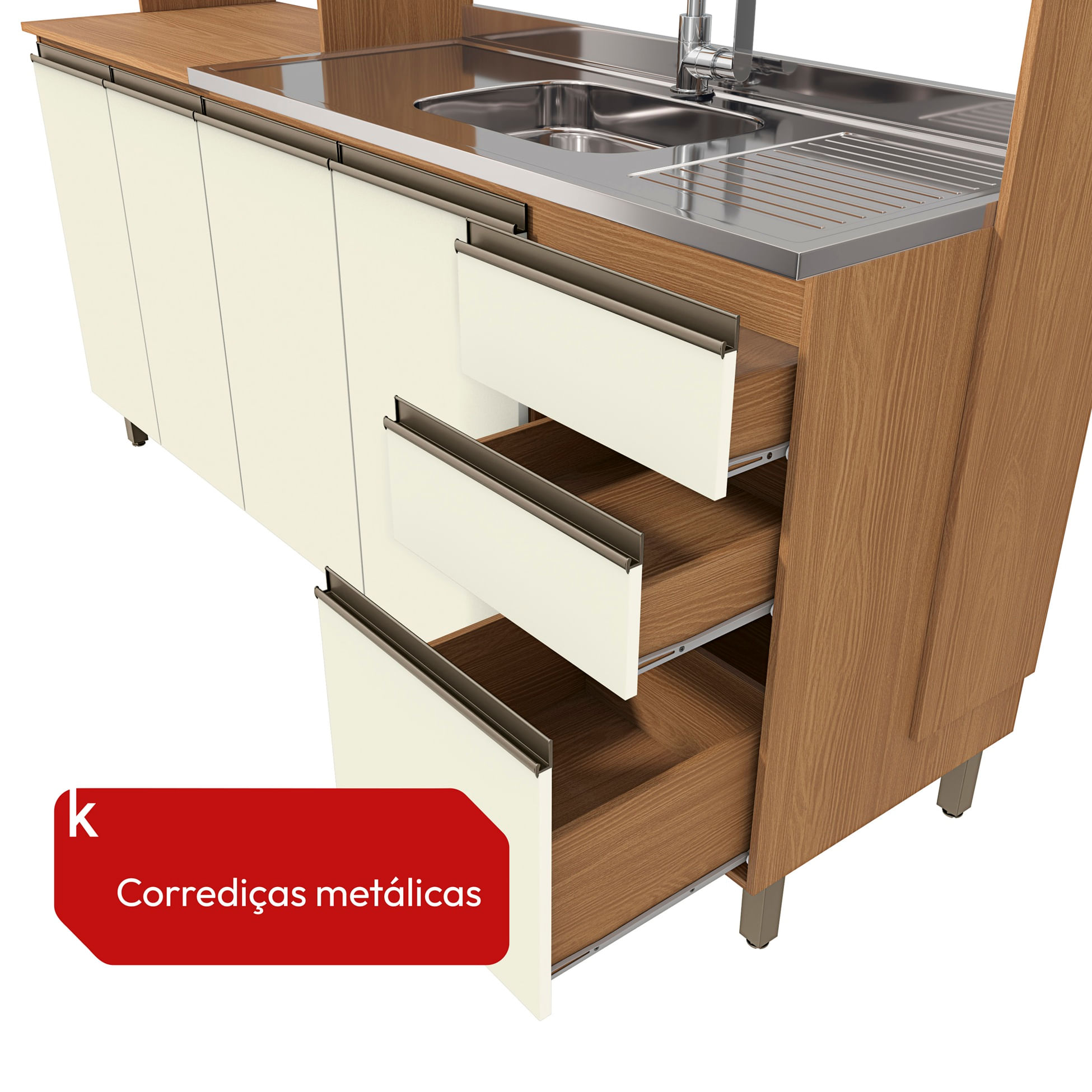 Cozinha Compacta Luna com Cuba de Pia Kappesberg 3 Peças Canela