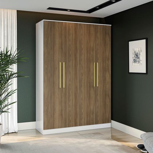 Guarda-Roupa 4 Portas 2 Gavetas Kappesberg Adapt Branco/Nogueira