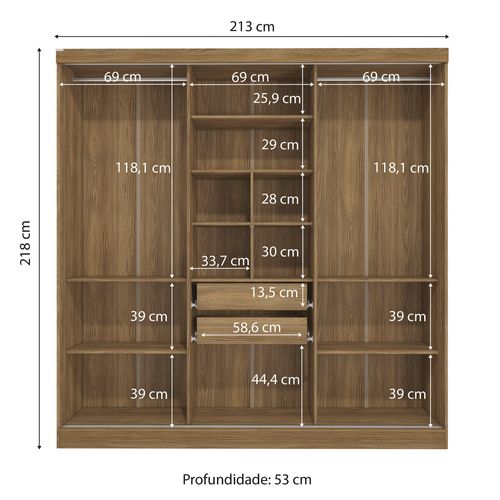 Guarda-Roupa Casal Kappesberg 3 Portas Reversiveis de Correr 2 Cabideiros Nogueira