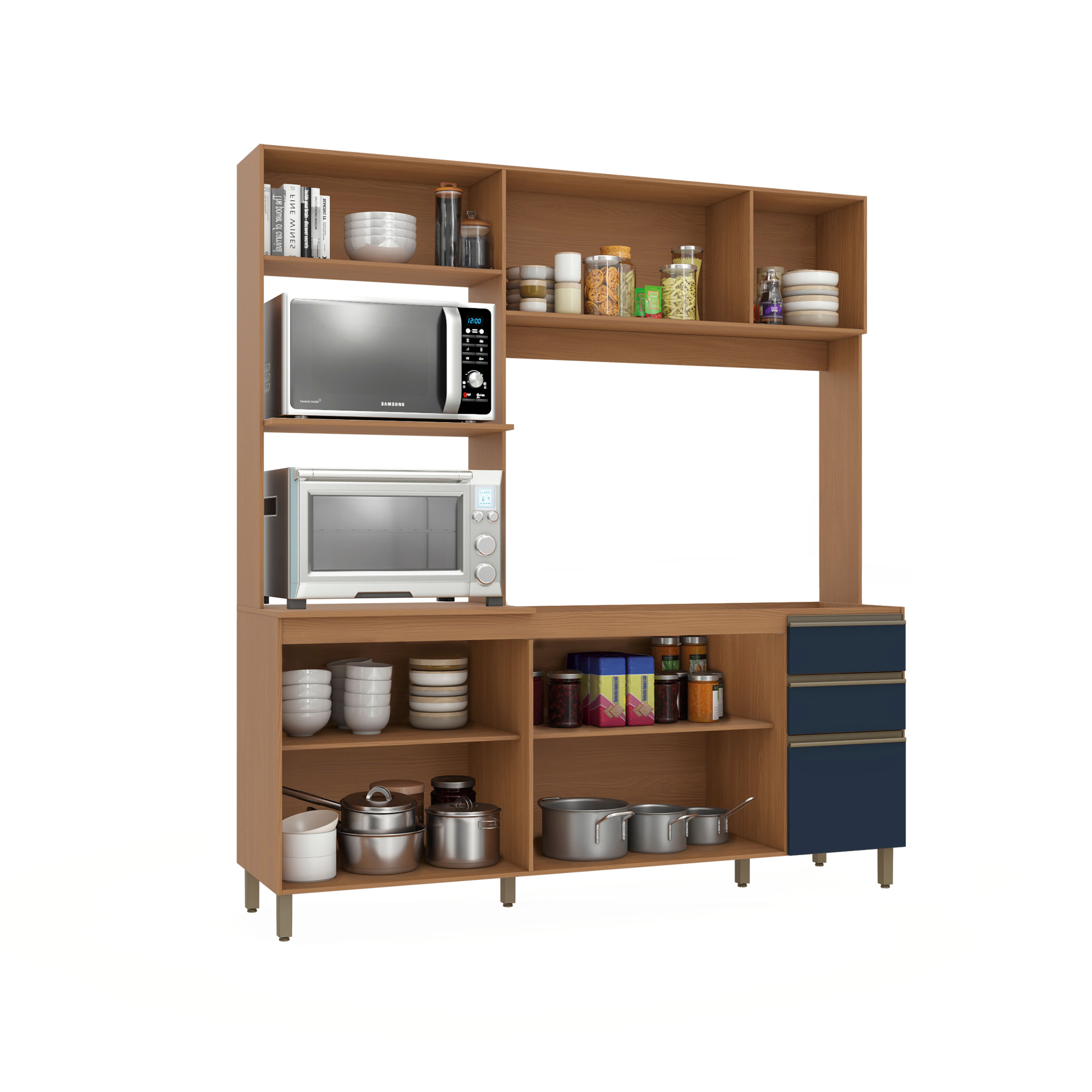 Cozinha Compacta Luna Kappesberg 3 Peças Canela/Azul Profundo