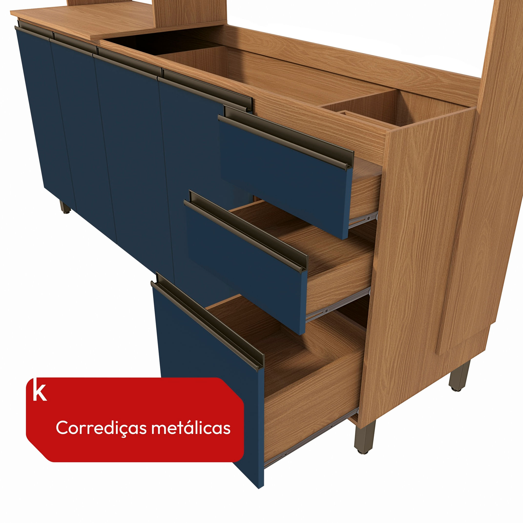 ルーパパ Cozinha Compacta Luna Kappesberg 3 Peças Canela/Azul Profundo
