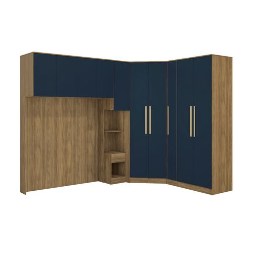 Quarto Modulado Kappesberg Adapt Nogueira/Azul Profundo 7 Peças 296cm x 210cm