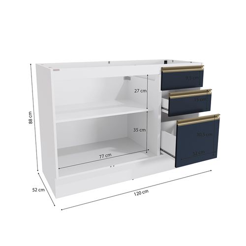 Balcão de Pia Celeste Kappesberg 100% MDF 2 Portas 3 Gavetas Branco/Azul 120cm
