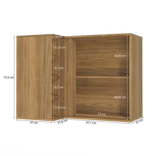 Armário Aéreo de Canto Reto Celeste Kappesberg 100% MDF 1 Porta 4 Nichos Nogueira/Azul 98cm