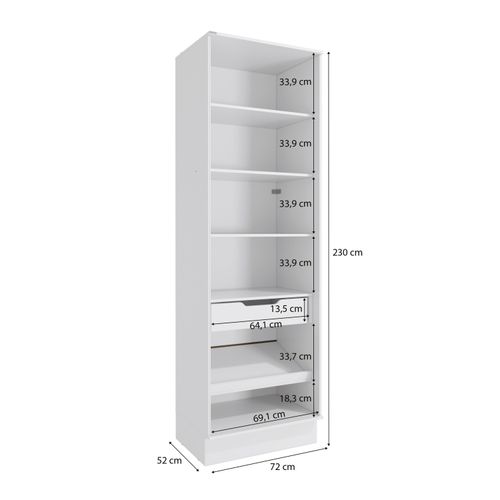 Cristaleira Celeste Kappesberg 100% MDF 2 Portas 1 Gaveta Branco/Nogueira 72cm