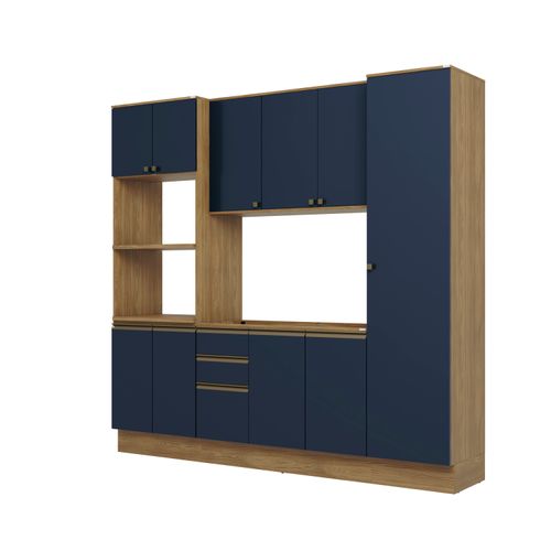 Cozinha Compacta Celeste Kappesberg 100% MDF Nogueira/Azul 240cm