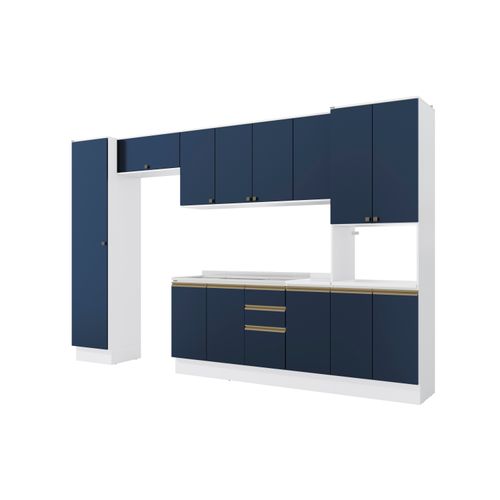 Cozinha Modulada Celeste Kappesberg 100% MDF Branco/Azul 360cm
