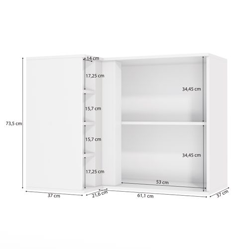 Armário Aéreo de Canto Reto Celeste Kappesberg 100% MDF 1 Porta 4 Nichos Branco/Azul 98cm