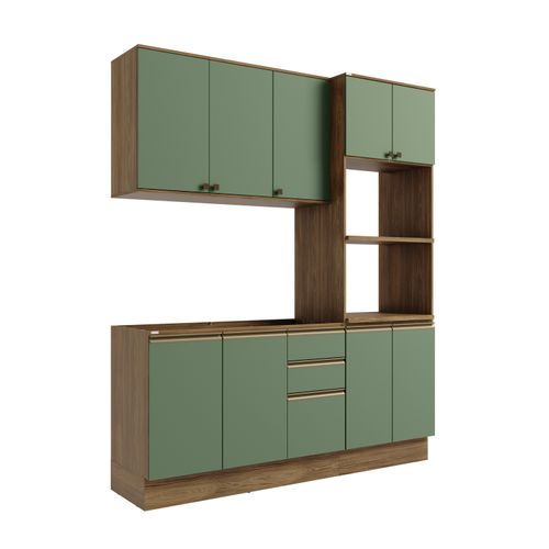 Cozinha Compacta Celeste Kappesberg 100% MDF Nogueira/Verde 190cm