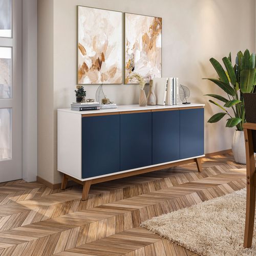 Aparador Buffet Kappesberg 4 Portas Branco/Azul 156cm