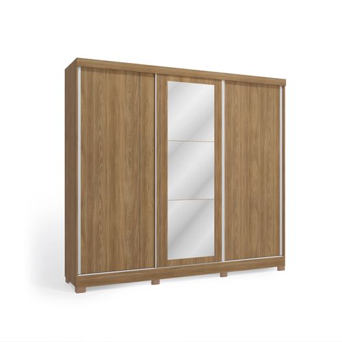 Guarda-Roupa Casal 100% MDF Kappesberg c/Pés e 3 Espelhos 3 Portas de Correr 8 Gavetas Nogueira