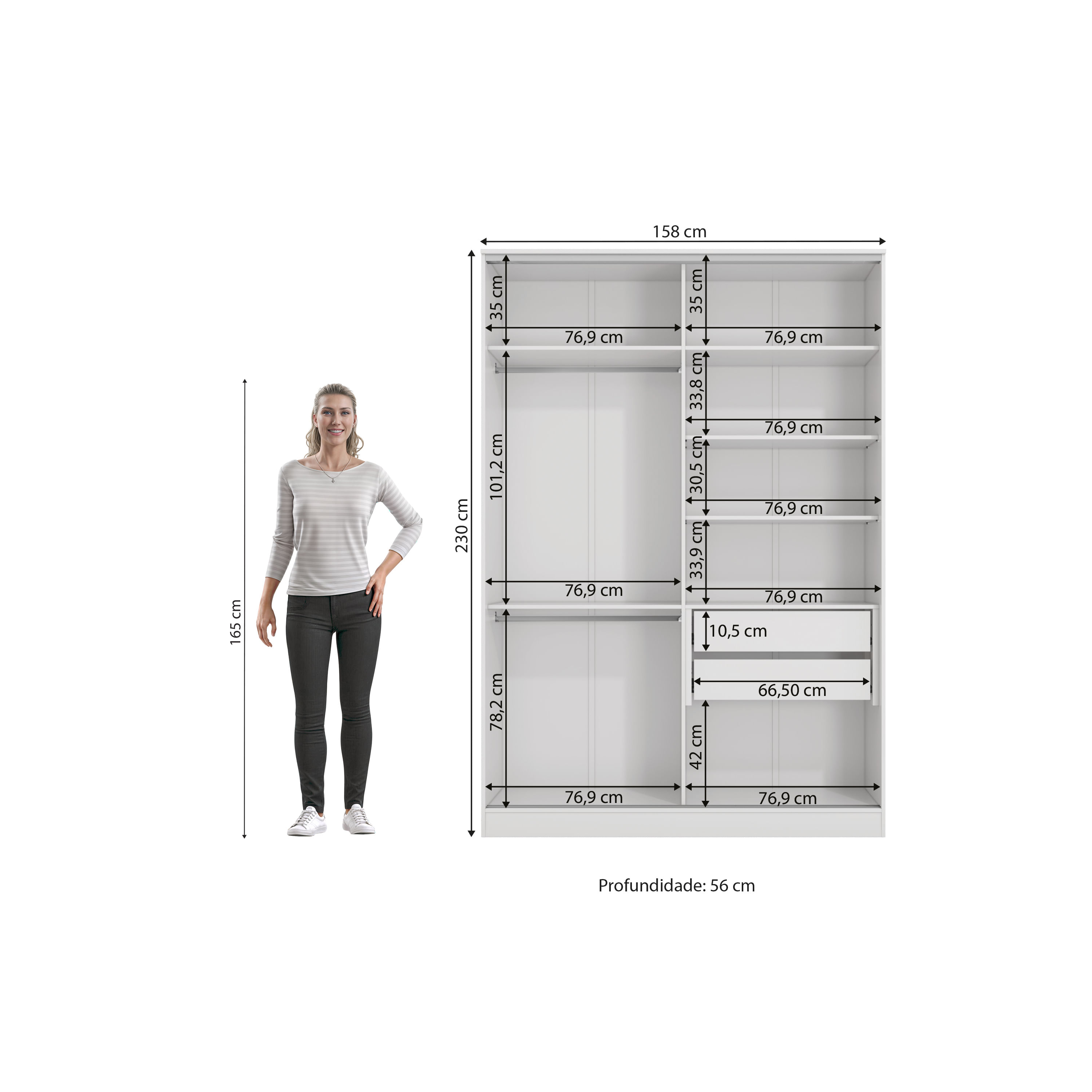 Guarda-Roupa Sem Portas Closet 2 Gavetas Kappesberg Adapt Branco