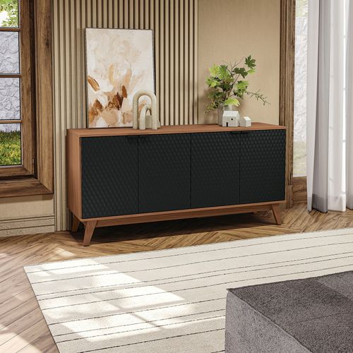 Aparador Kappesberg 4 Portas 3D Canela/Preto 156cm