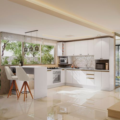 Cozinha de Canto Modulada Celeste Kappesberg 100% MDF Branco