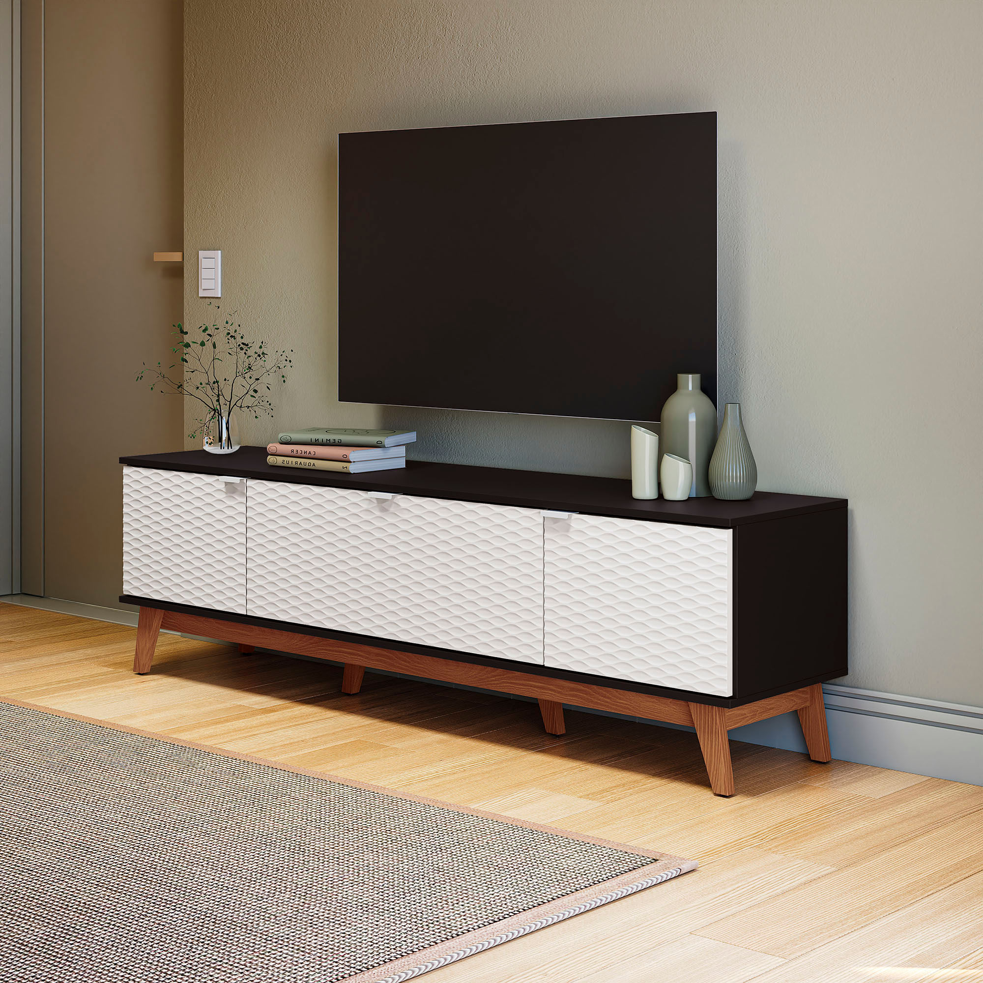 Rack Kappesberg 3 Portas 3D Preto Fosco/Branco 180cm | FastStore PDP