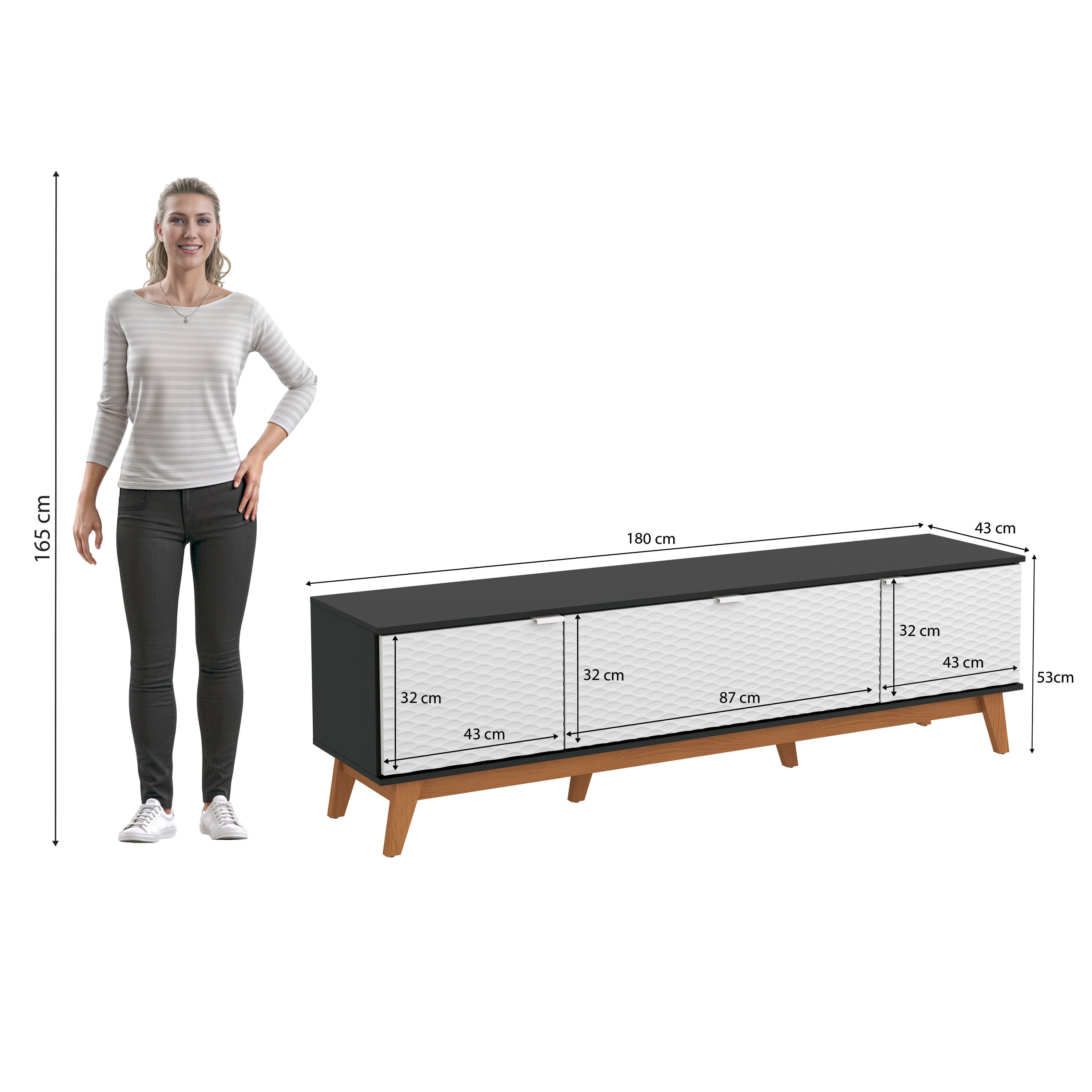 Rack Kappesberg 3 Portas 3D Preto Fosco/Branco 180cm | FastStore PDP
