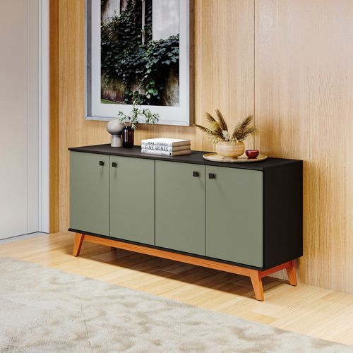 Aparador Kappesberg 4 Portas Preto Fosco/Verde Frevo 156cm