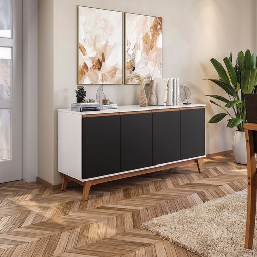 Aparador Buffet Kappesberg 4 Portas Branco/Preto Fosco 156cm