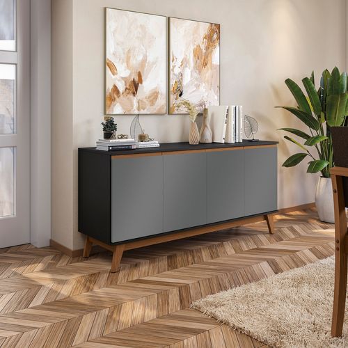 Aparador Buffet Kappesberg 4 Portas Preto Fosco/Chumbo 156cm