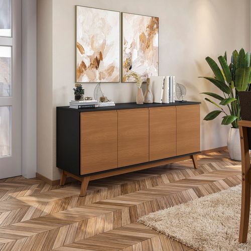 Aparador Buffet Kappesberg 4 Portas Preto Fosco/Canela 156cm