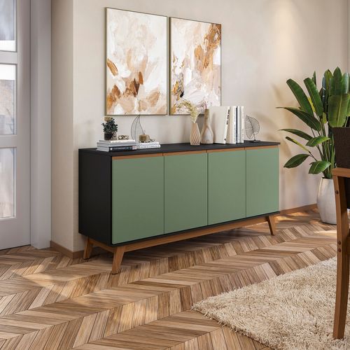 Aparador Buffet Kappesberg 4 Portas Preto Fosco/ Verde Oliva 156cm